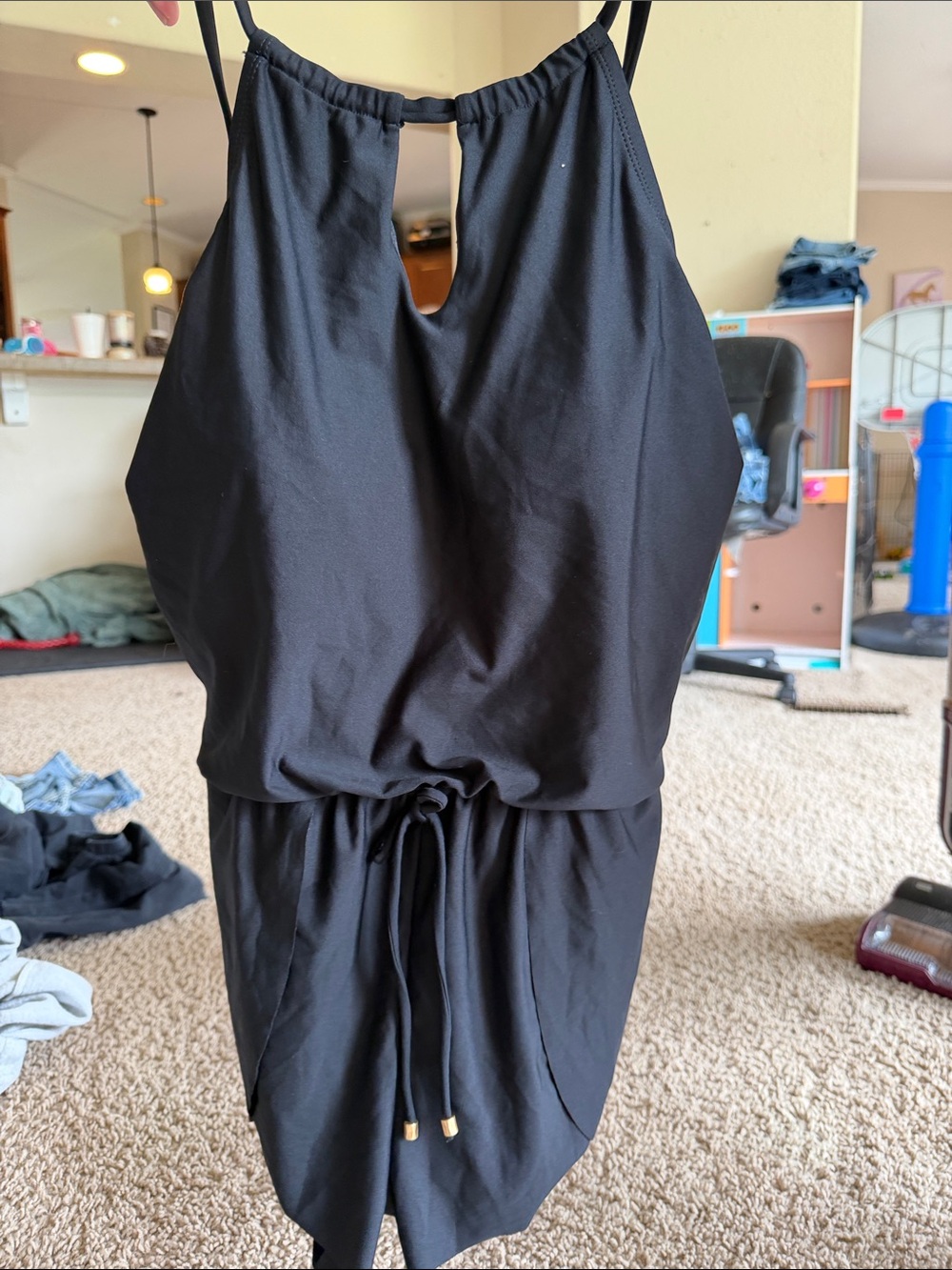 Swim Black Sleeveless Drawstring Romper